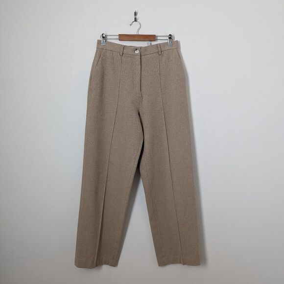 House of Dagmar tan beige Josefa cotton recycled wool wide leg trousers pants 42 - Picture 2 of 6